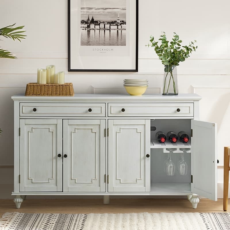 Sideboard White Raised Geometric Door Relief Gold Hardware Glam