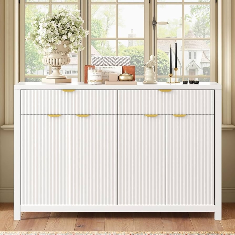 Sideboard White Wave Pattern with Arched Handles Gold