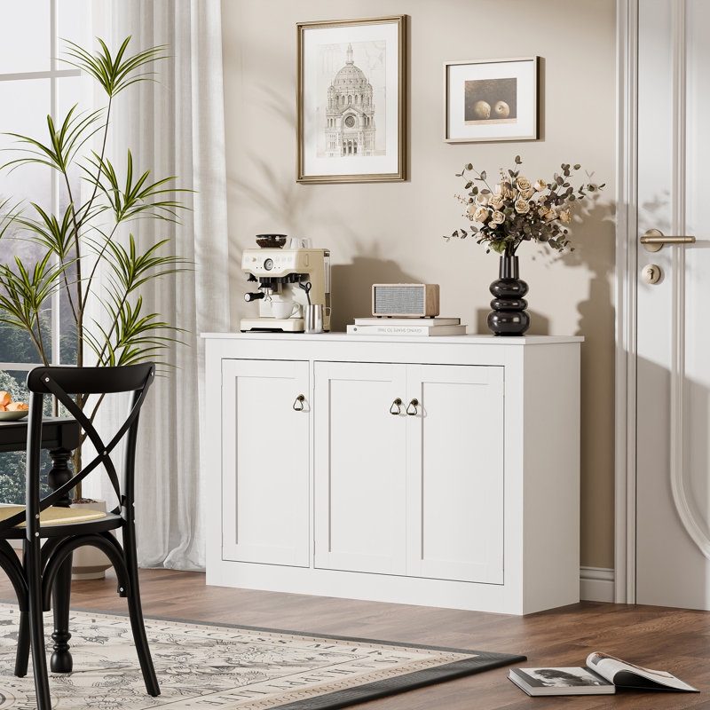 Sideboard White Window Pane Mullions Glass Doors Coastal