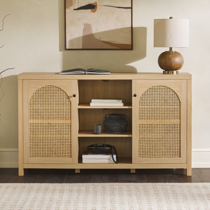 Sideboard with Arched Rattan Panels, Boho Chic Dining Room Buffet