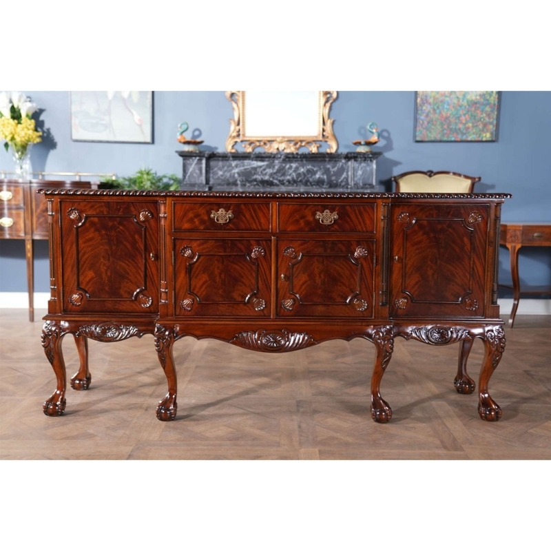 Sideboard with Ball and Claw Feet, Marquetry Inlays, Chippendale Style