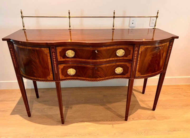 Sideboard with Brass Bail Pulls, Molded Base, Traditional Style