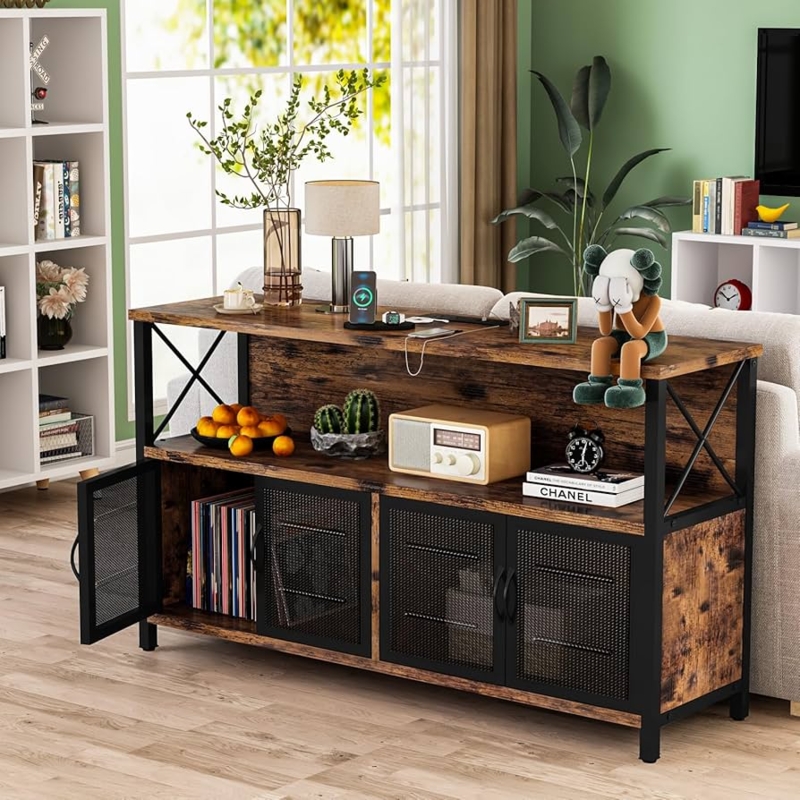 Sideboard with Built-In Power, Mesh Doors, Coffee Bar Setup