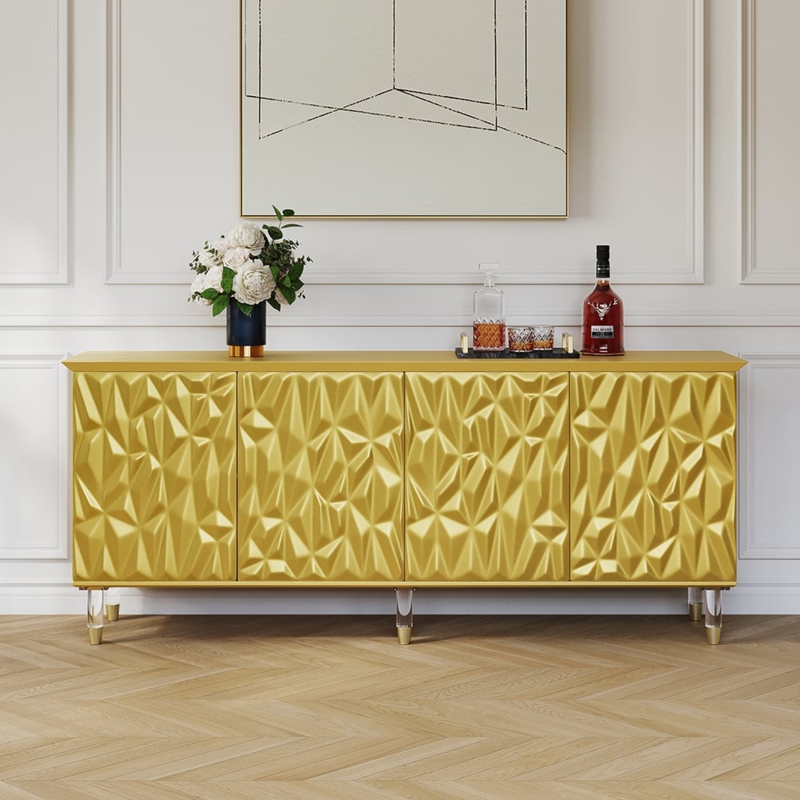 Sideboard with Carved Geometric Front and Lustrous Finish