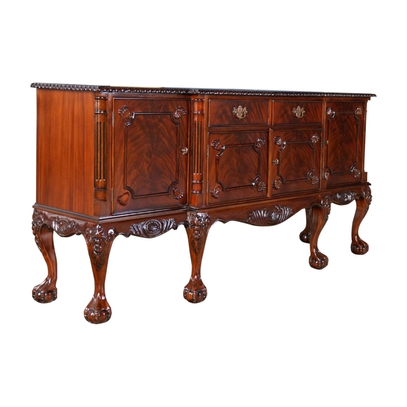Sideboard with Carved Shell Motif, Chippendale Style, Reddish Brown