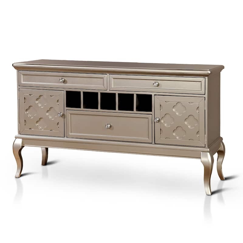 Sideboard with Circular Overlay, Mirrored Doors, and Champagne Finish