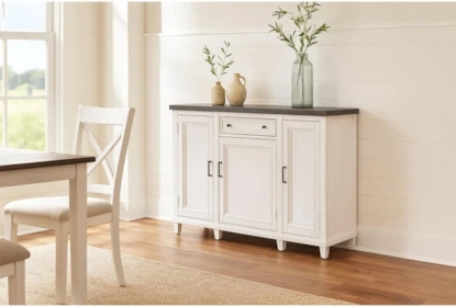 Sideboard with Cup Pull Hardware Whitewashed Finish Farmhouse