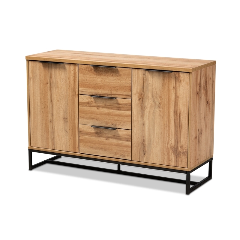 Sideboard with Exposed Black Metal Frame and Three Central Drawers
