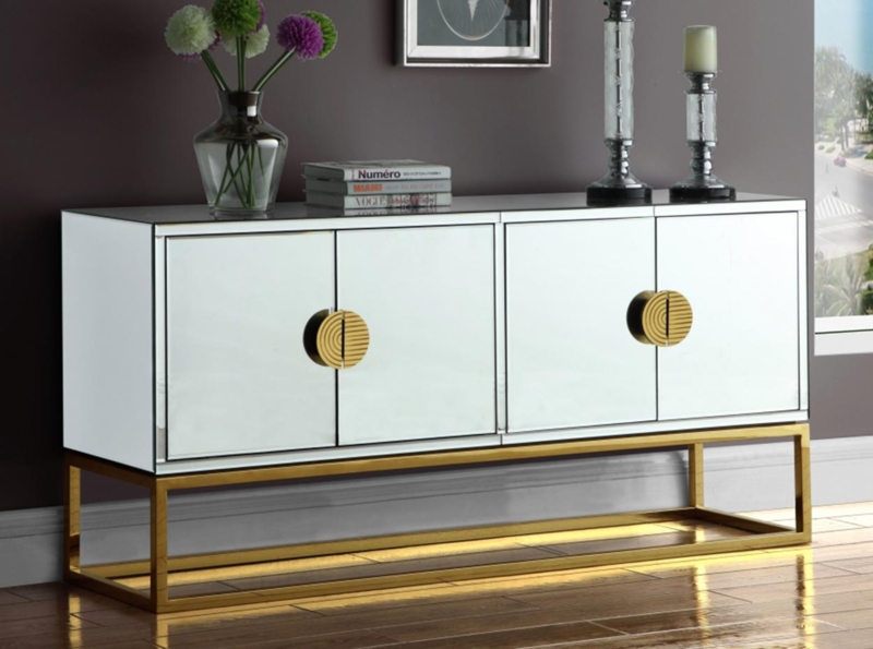 Sideboard with Faceted Sunburst Pattern and Metal Base