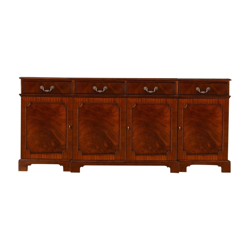 Sideboard with Four Door Four Drawer Layout, Ornate Brass Hardware