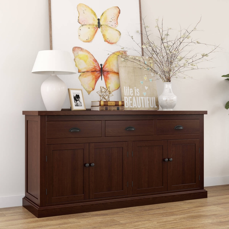 Sideboard with Four Door Layout, Mahogany Finish, Recessed Panels
