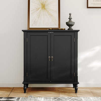 Sideboard with Geometric Carved Doors, Teal and Wood Finish
