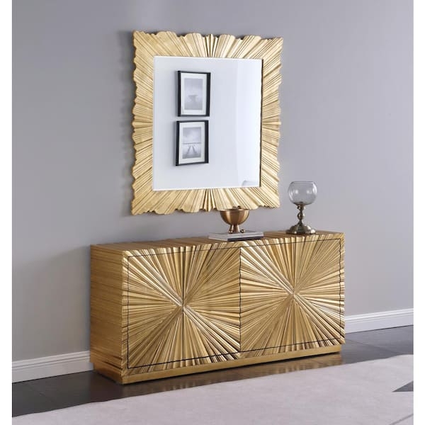 Sideboard with Geometric Lattice Overlay, Metallic Finish