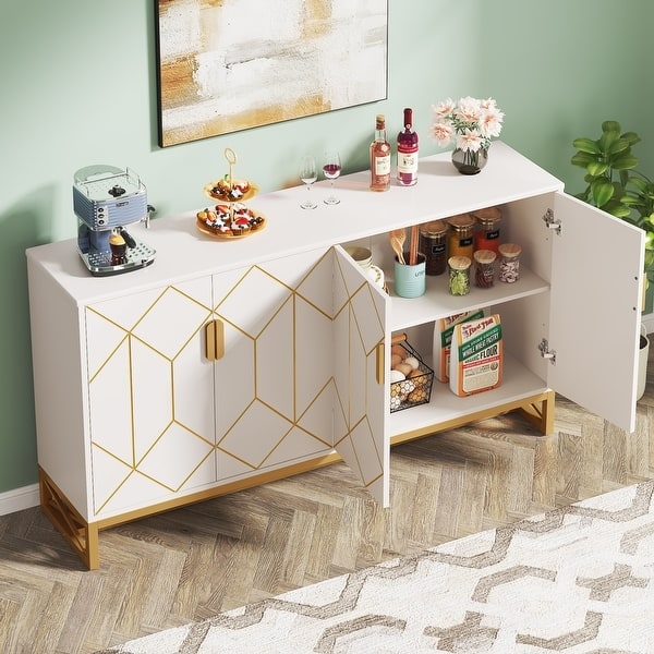 Sideboard with Geometric Overlay and Tapered Metal Legs