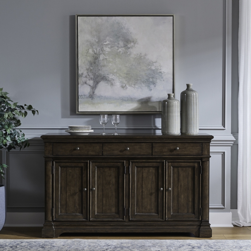 Sideboard with Glass Mullion Doors & Open Shelf, Dining Buffet