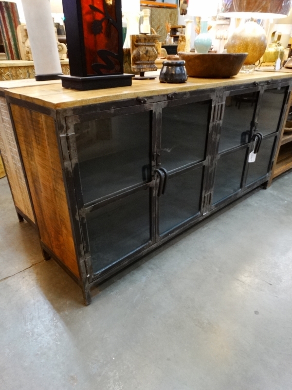Sideboard with Glass Paned Doors, Mixed Material Facade, Four Doors