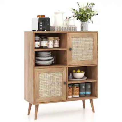 Sideboard with Handleless Design, Minimalist Four Door Buffet Cabinet