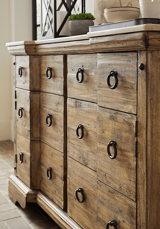 Sideboard with Medallion Hardware, Transitional Buffet with Stone Top