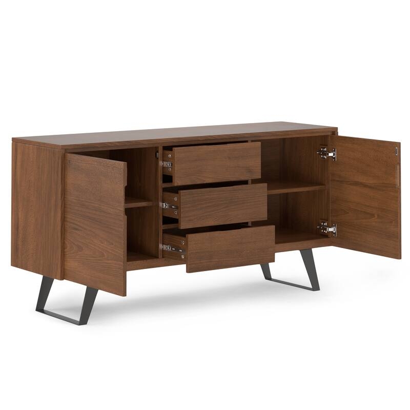 Sideboard with Mesh Door Inserts and Black Metal Frame, Oak Finish