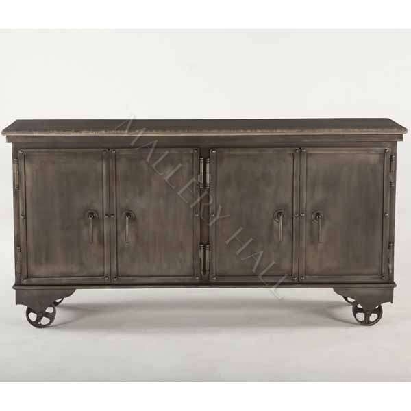 Sideboard with Mesh Door Inserts, Reclaimed Wood Look Top, Four Doors