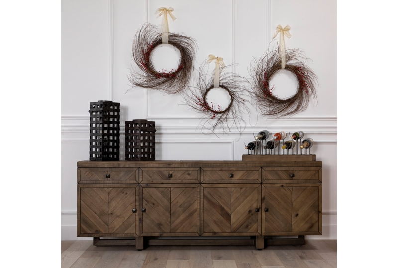 Sideboard with Metal Frame Base, Horizontal Drawer Pulls, Rustic Modern