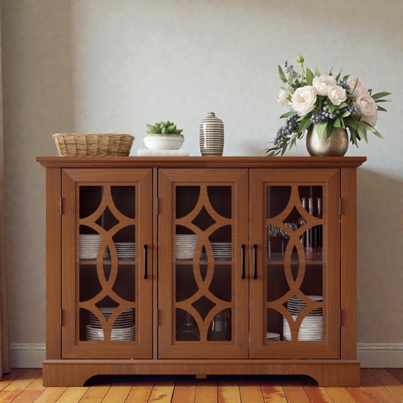 Sideboard with Mullion Glass Doors, Modern Farmhouse Style