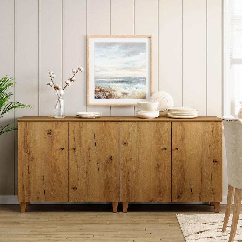 Sideboard with Radial Texture Doors in Light Oak Finish