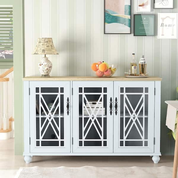 Sideboard with Raised Floral Motifs Vintage Style White Storage