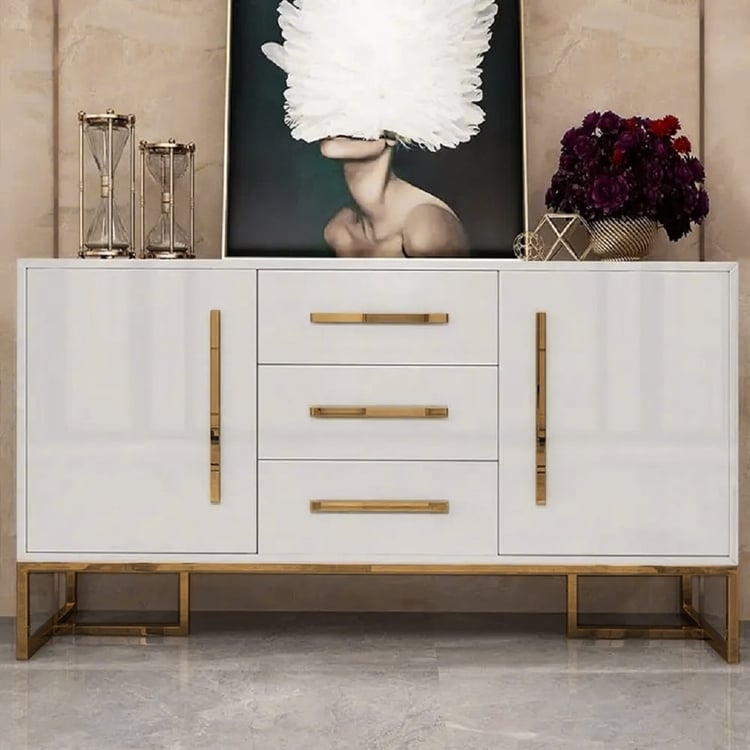 Sideboard with Ribbed Facade and Gold Tapered Legs Modern Glam Style