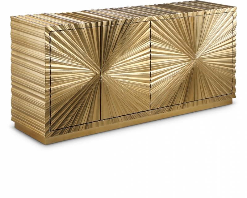 Sideboard with Sculptural Front and Wavy Texture, Light Wood