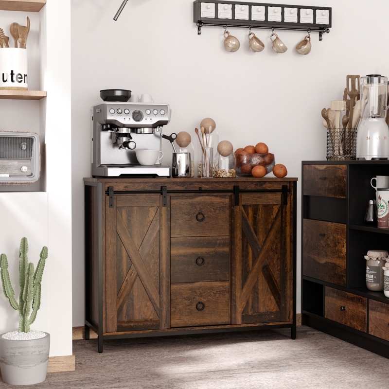 Sideboard with Sliding Barn Doors and Cup Pull Hardware