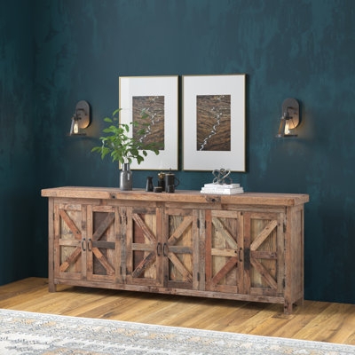 Sideboard with Sliding Barn Doors, Dark Wood Grain, Black Hardware