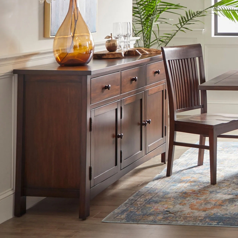 Sideboard with Three Door Design, Transitional Style, Metal Pulls