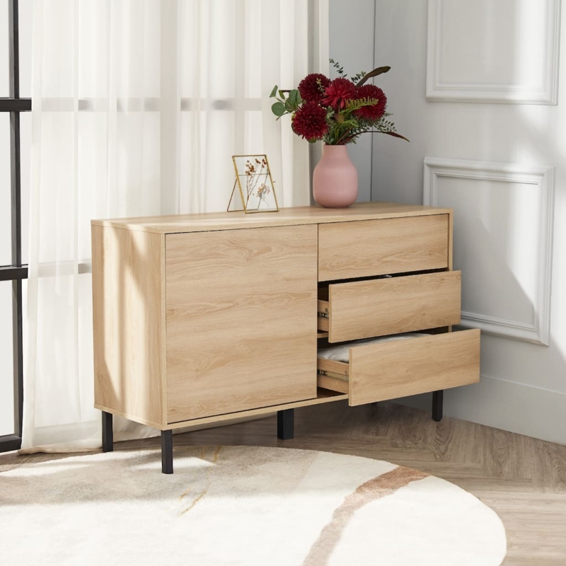 Sideboard with Three Drawer Layout, Mid-Century Modern Oak Style