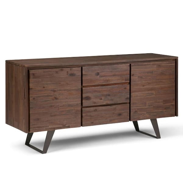 Sideboard with U-Shaped Metal Base Distressed Charcoal Brown Wood