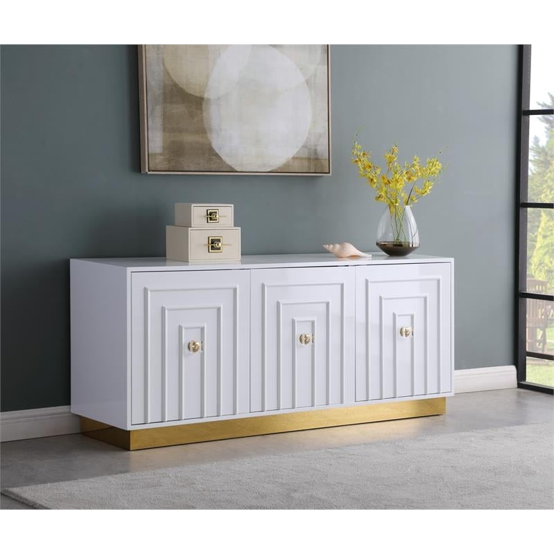 Sideboard with White Lacquer Finish and Geometric Door Panels