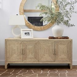 Sideboard with Woven Door Panels, Organic Modern Entryway Storage