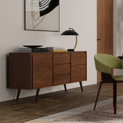 Sideboard with X-Frame Legs, Center Drawers, Mixed Material Design