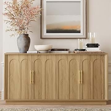 Sideboard Woven Arched Panels Tapered Legs Natural Wood