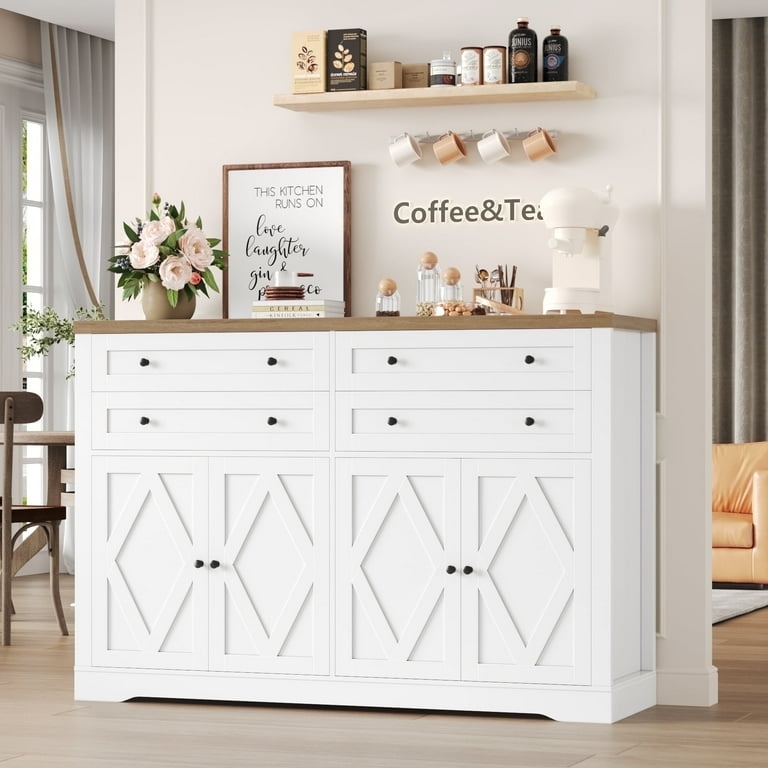 Sideboard X-Brace White Barn Doors Center Drawers Buffet