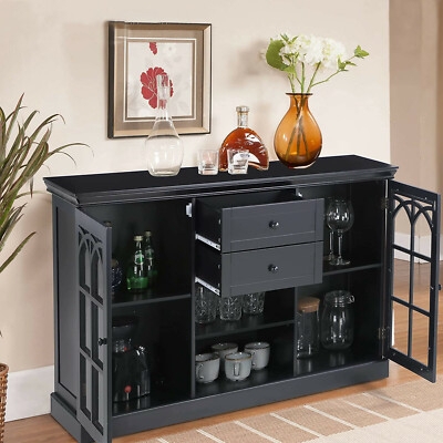Sideboard X-Mullion Glass Doors Central Drawers Storage