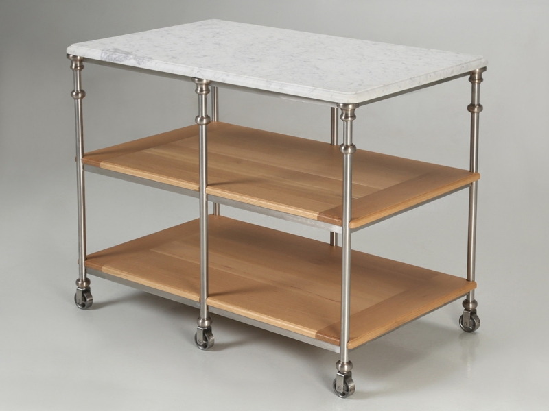 Silver Plated Kitchen Island with Slatted Shelf and Turned Legs