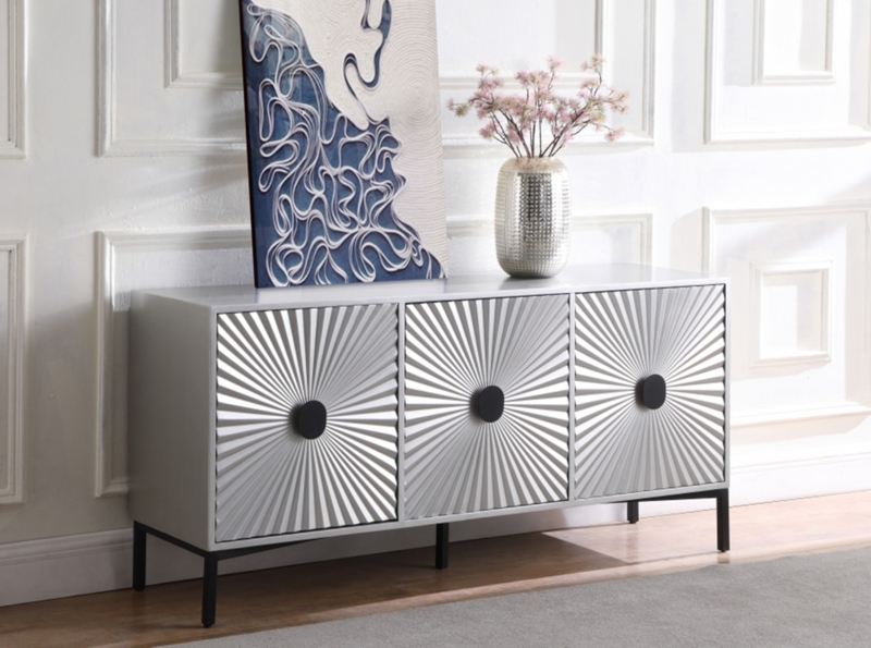Silver Sideboard with Faceted Diamond Facade and Gold Sled Base