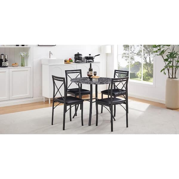 Single Dining Chair: Faux Leather Seat, Slender Metal Legs