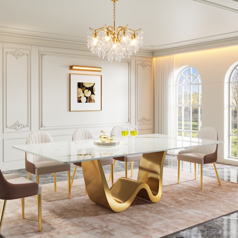 Sintered Stone Dining Table with Sculptural Pedestal Base