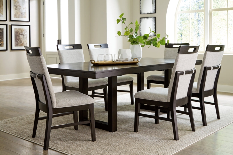 Slat-Back Dining Chairs 7-Piece Set with Dark Wood Table