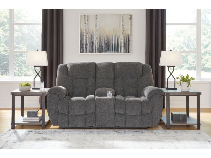 Slate Grey Performance Fabric Loveseat with Console, Manual Recliner