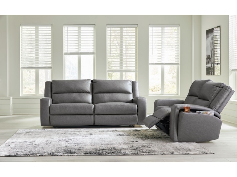 Slate Grey Reclining Sofa Set with Bolster Arms, Textured Fabric