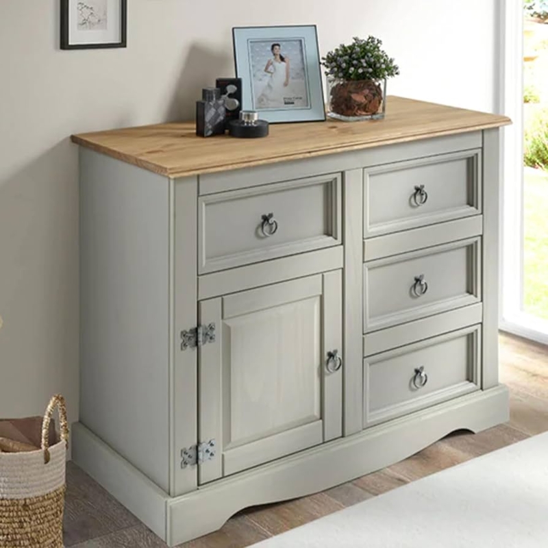 Slate Storage Cabinet Louvered Doors Transitional Coastal Buffet