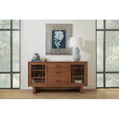 Slatted Door Buffet Sideboard with Metal Sled Legs & Central Drawers